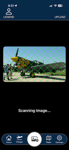 Importing an aircraft photo into SpotterLog: choosing a photo, identifying the aircraft, and geolocating the sighting on the map