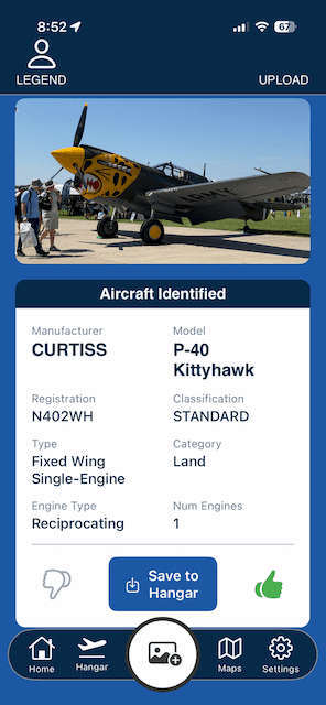 Importing an aircraft photo into SpotterLog: choosing a photo, identifying the aircraft, and geolocating the sighting on the map