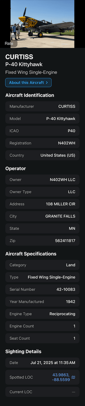 Importing an aircraft photo into SpotterLog: choosing a photo, identifying the aircraft, and geolocating the sighting on the map