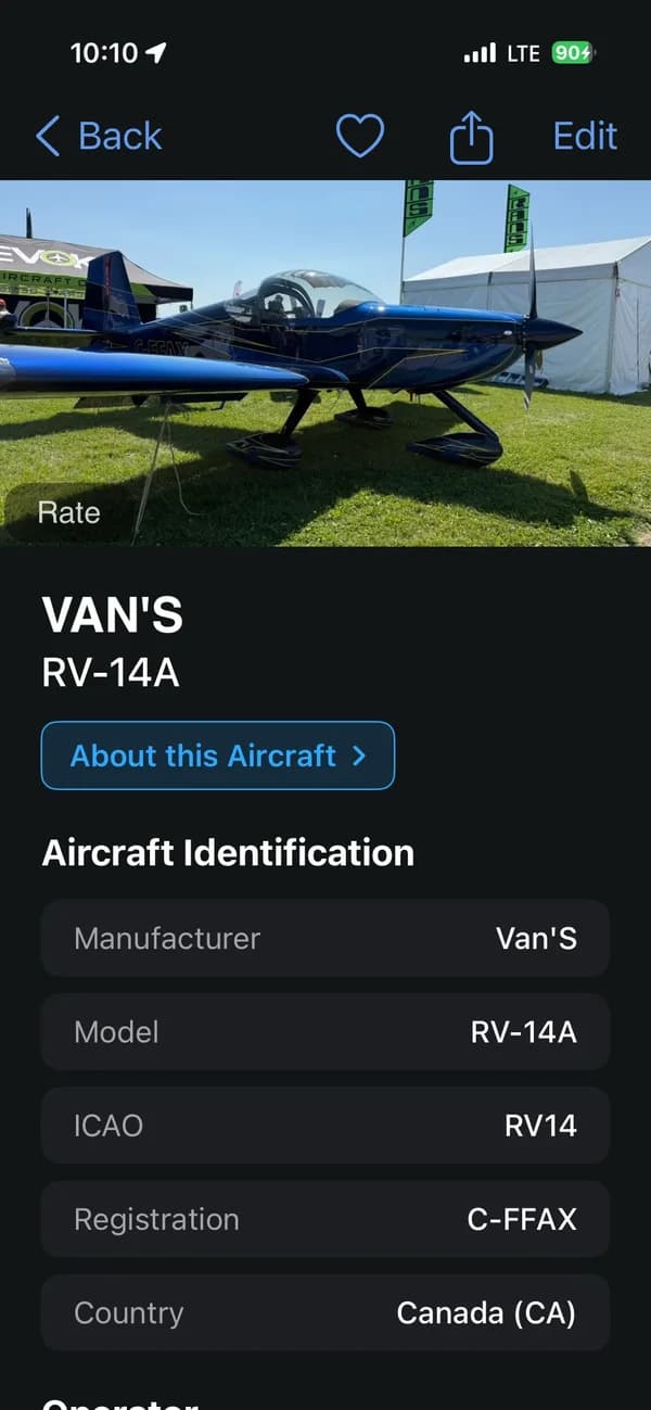 SpotterLog interactive map zooming from an airfield into a spotted aircraft's detail and encyclopedia pages